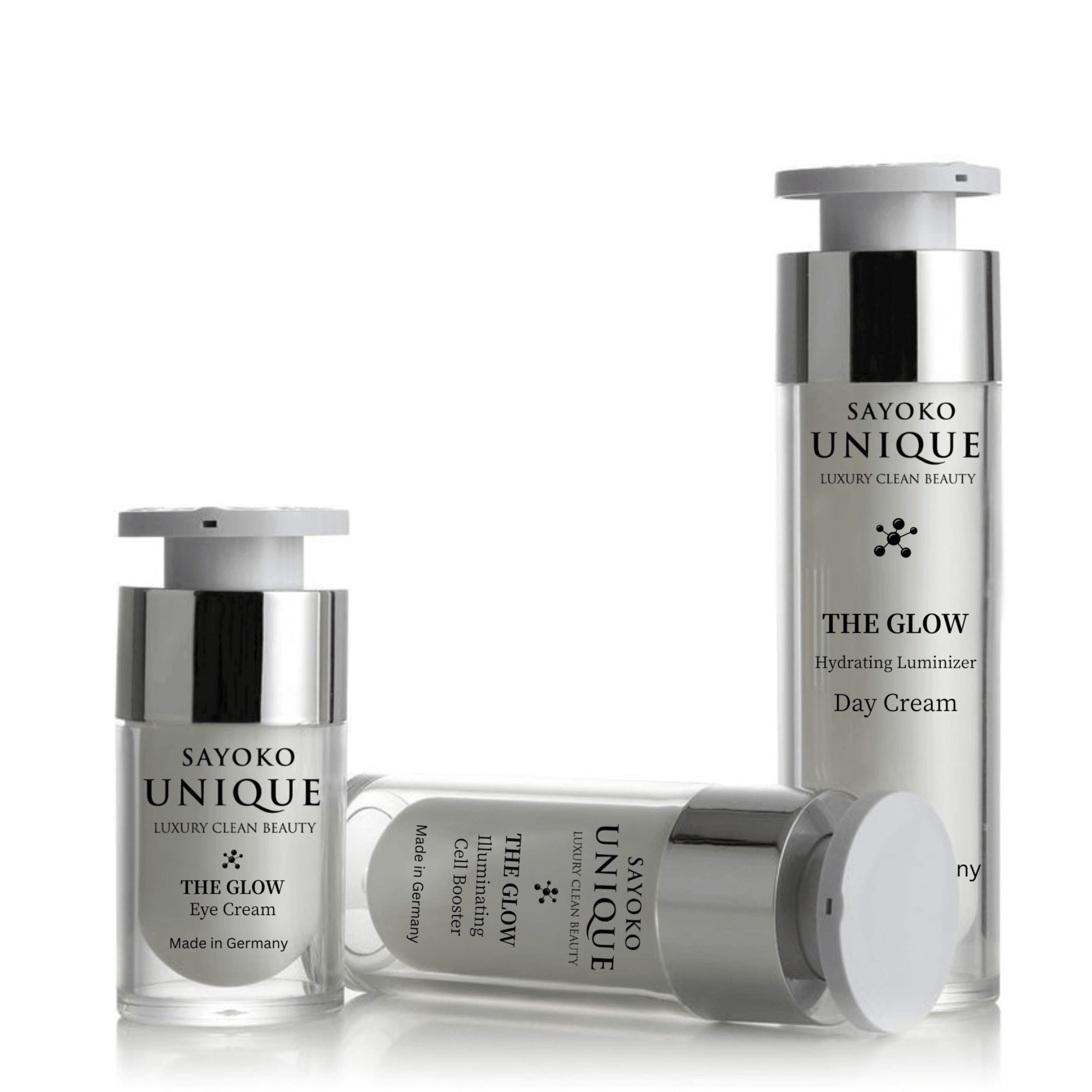 Hautpflege Set THE GLOW Ritual mit Augencreme und Feuchtigkeitscreme, ideal für schnelles Beauty-Ritual.