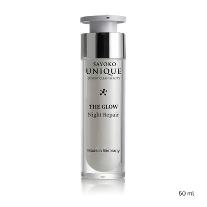 THE GLOW Night Repair – Regenerierende Nachtcreme in einer eleganten Flasche, 50 ml, hergestellt in Deutschland.